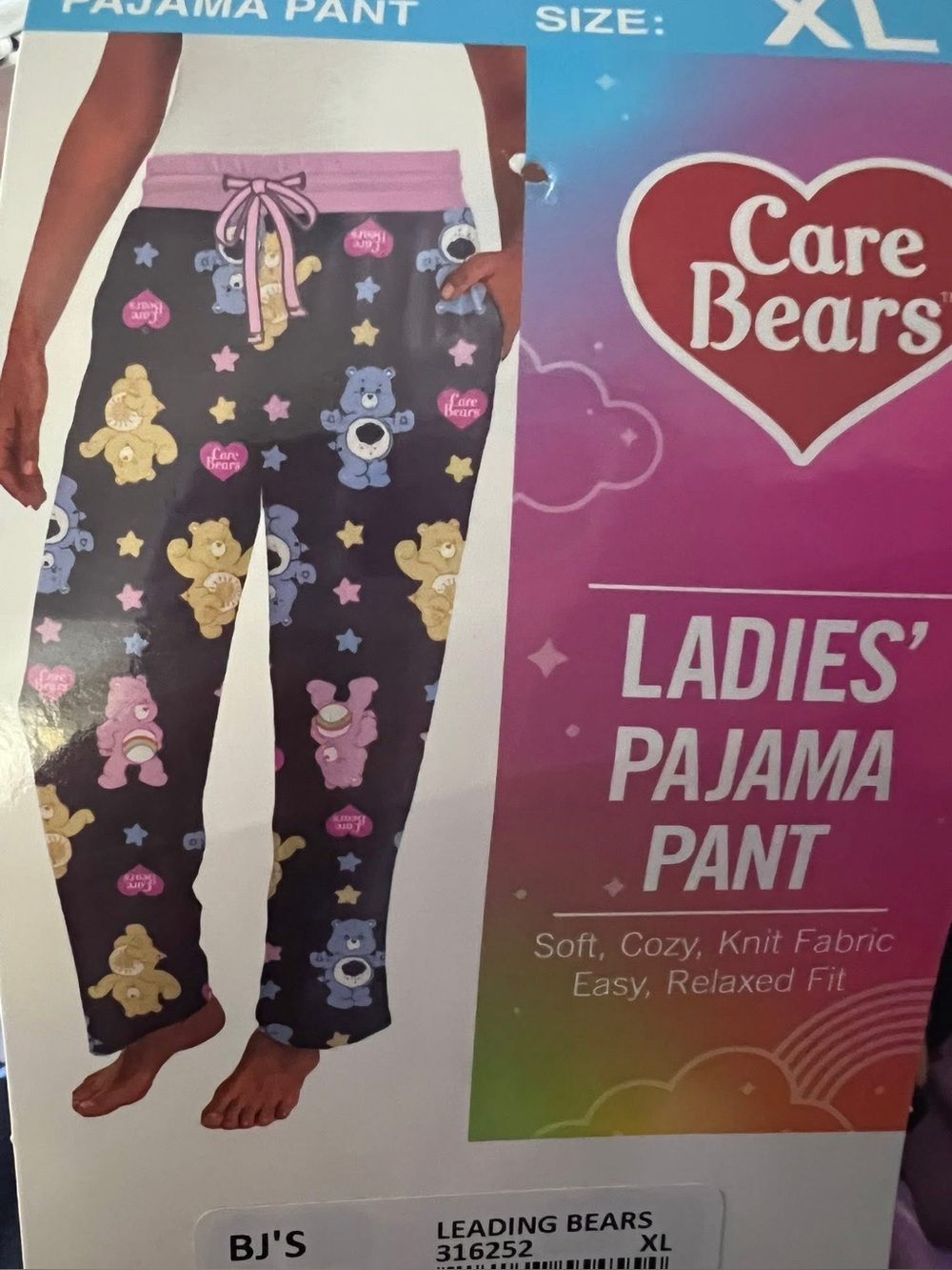 Care Bears Black Pajama Bottoms with Pastel Bear Print and Pink Waist